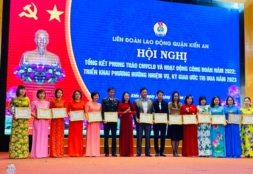 Liên đoàn Lao động quận Kiến An tổ chức Hội nghị tổng kết phong trào CNVCLĐ  và hoạt động Công  đoàn năm 2022; triển khai nhiệm vụ và ký giao ước thi đua năm 2023